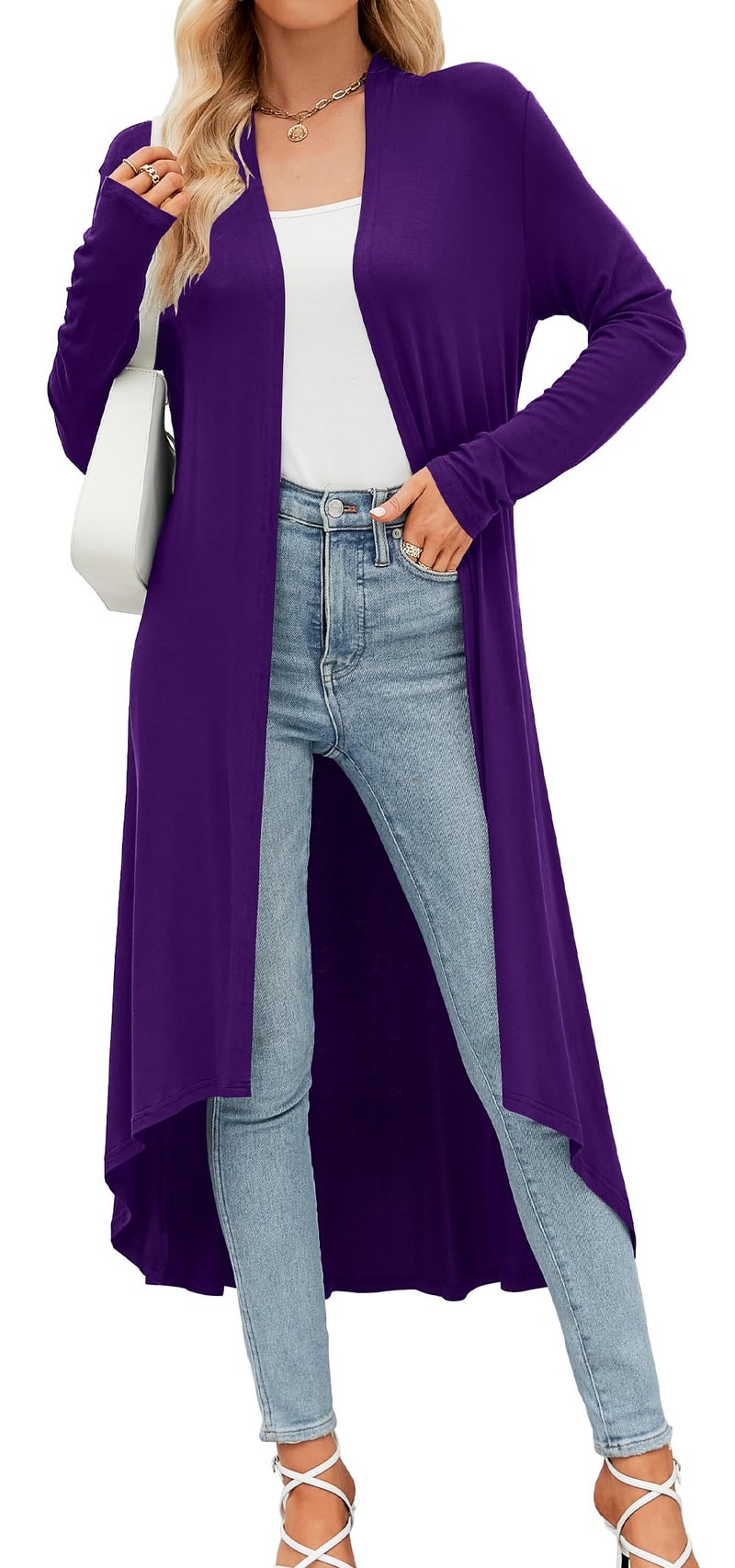 POGTMM Women 's Long Open Front Drape Lightweight Maix Long Sleeve Cardigan Sweater (Purple  S) - Image 1